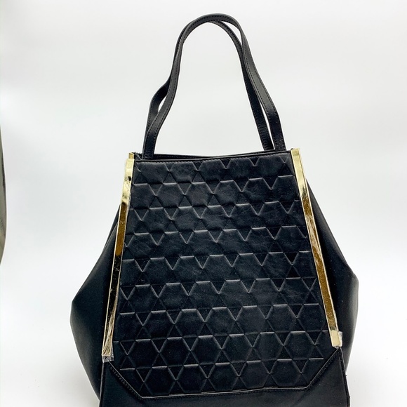 NWT HEIRLOOM Black Embossed Leather Wing Tote - Picture 4 of 5